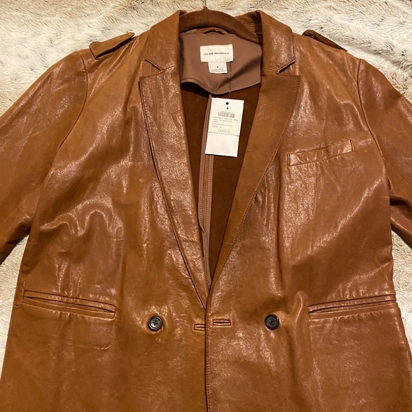BNWT CLUB MONACO DOUBLE BREASTED GENUINE LEATHER BLAZER JACKET in SADDLE BROWN - Picture 4 of 15